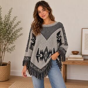 La Vie 89 Brand Poncho Sweater Women's Size M/L Western Aztec Lagenlook Casual